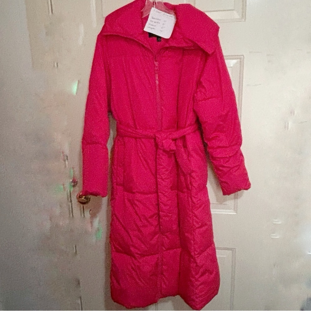 J. Crew Coral Puffer Long Coat w/Belt & Zip-up Front Size XS